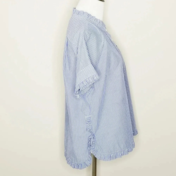 J. Crew Blue & White Pinstripe Ruffle Blouse 0 - Picture 3 of 7
